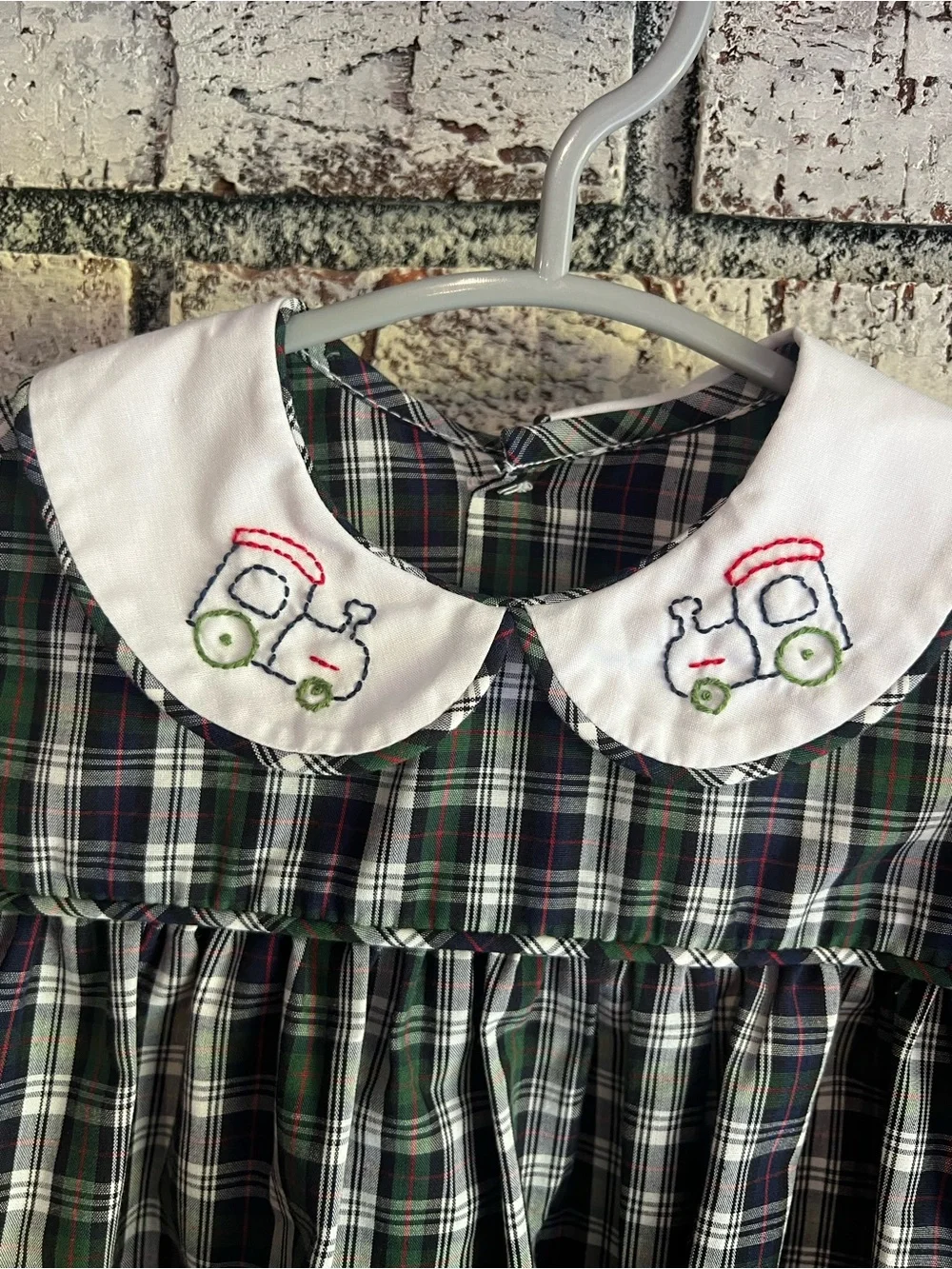 Plaid Peter Pan Collar Baby Bubble Romper - Green NWOT